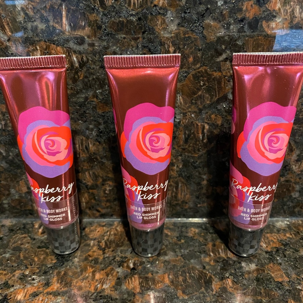 🍓💌🍷(3) BBW Red Shimmer Raspberry Lip Gloss 🍷💌🍓